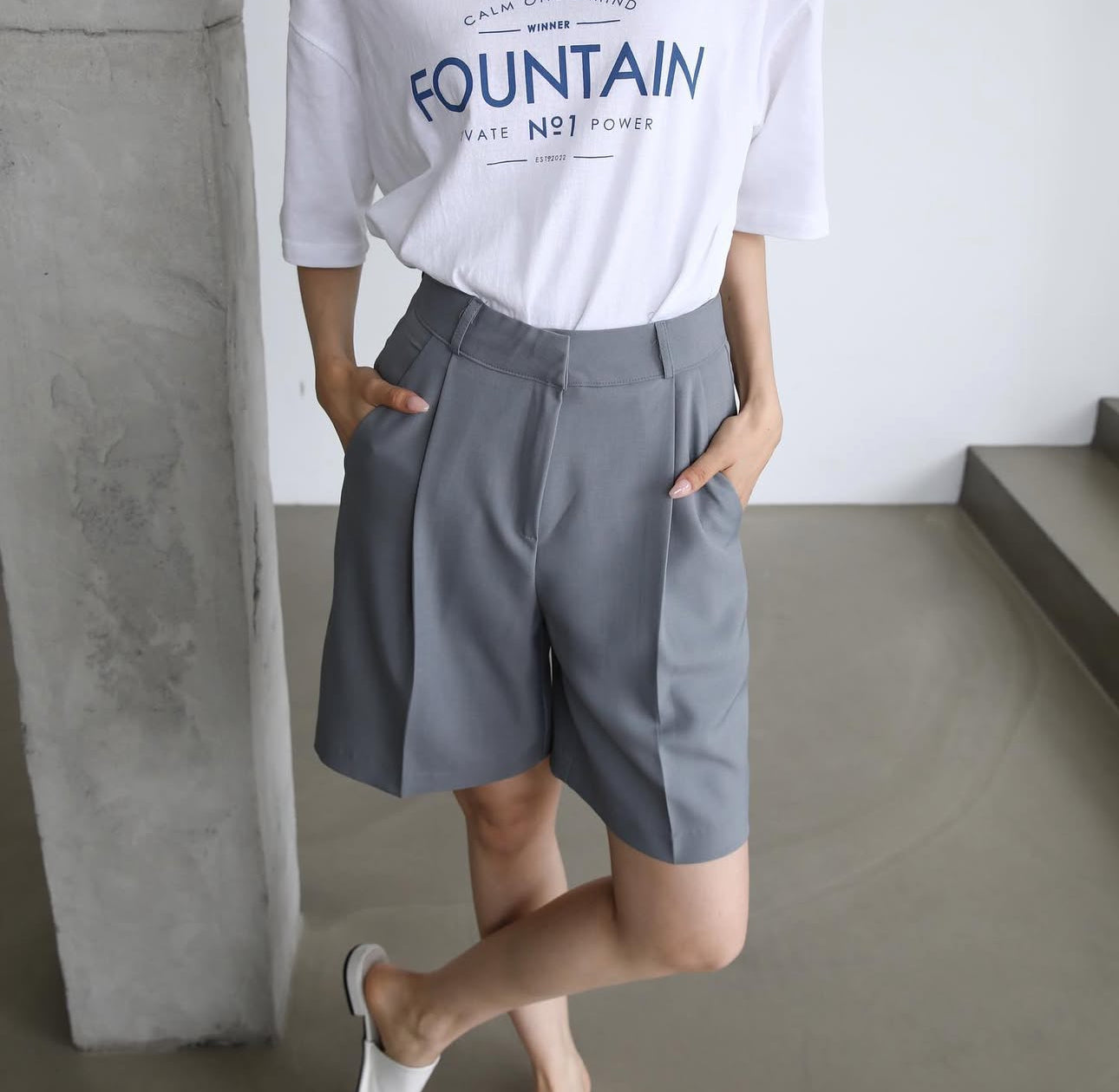 루즈핏4부 슬랙스 반바지